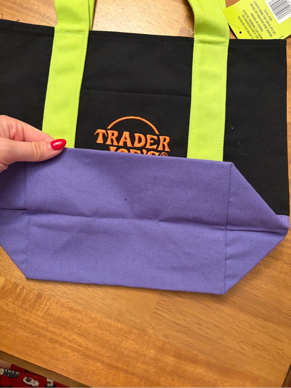 Trader Joe's Trick or Treat Mini Canvas Tote - Black, Lime, and Purple - Picture 3 of 3